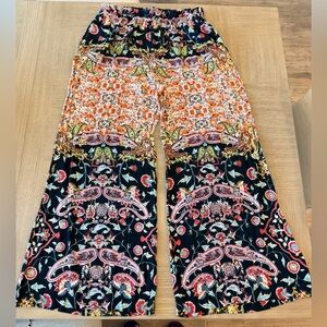 Phool Boho Paisley Floral Wide Leg Palazzo Pants with Pockets 1X